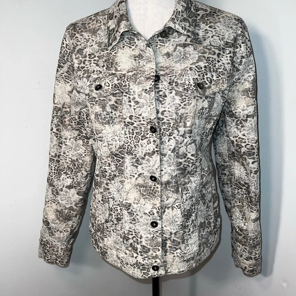 E39, Eric Stretch, button, front, long sleeve camo, print lace overlay jacket - Picture 1 of 10